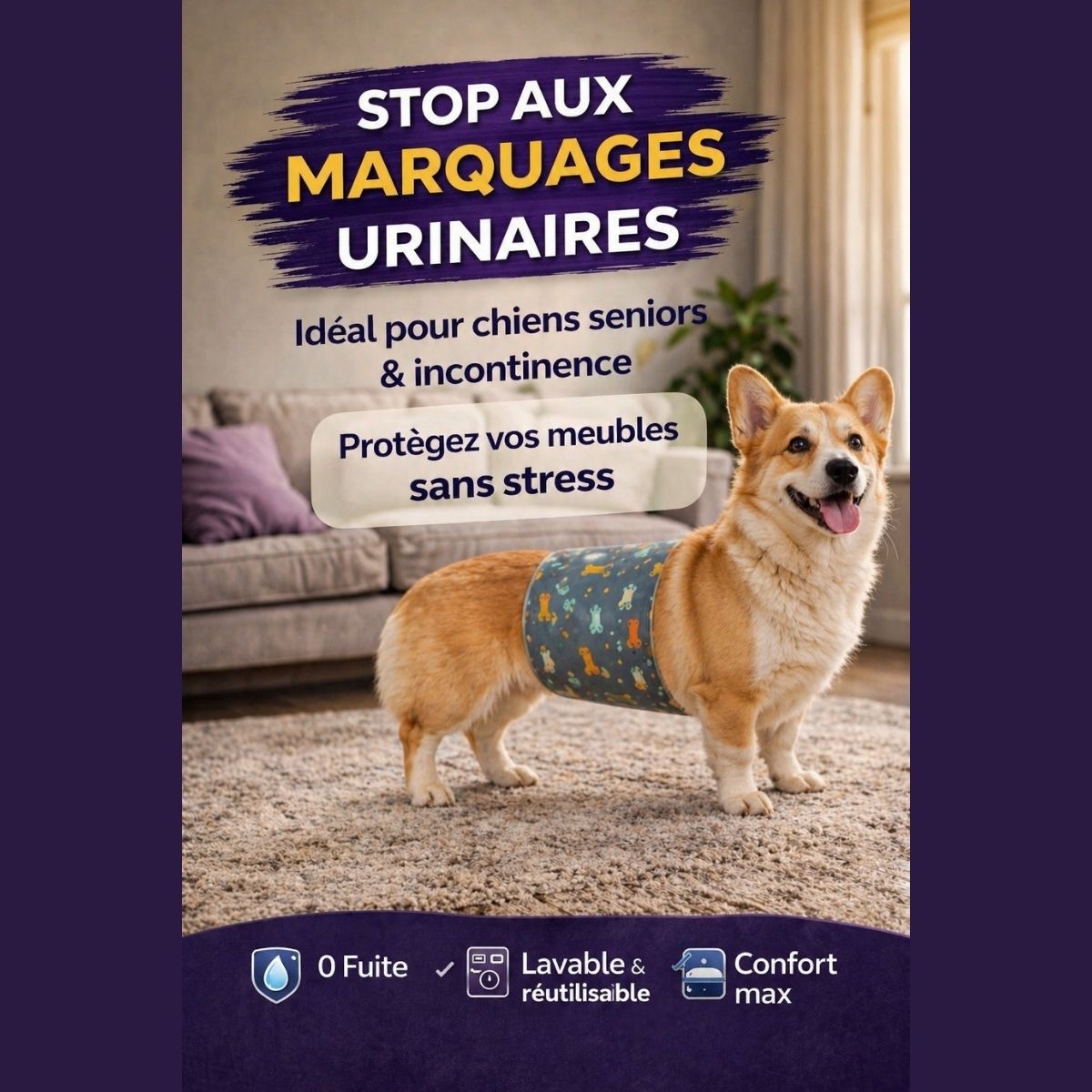 culotte absorbante chien mâle anti fuite protection marquage urinaire lavable