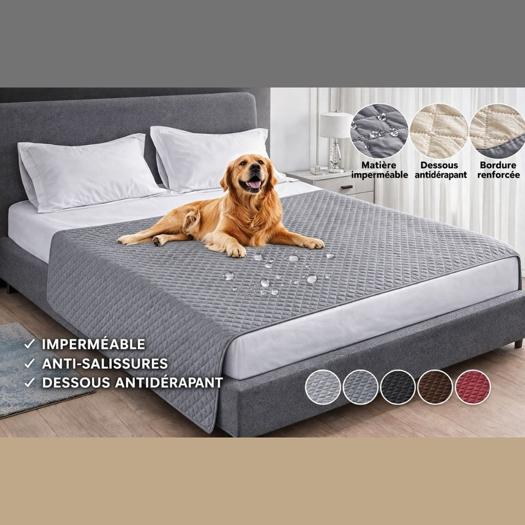 Tapis imperméable XXL pour chien sur lit, anti-fuite, anti-salissures et dessous antidérapant pour chien senior