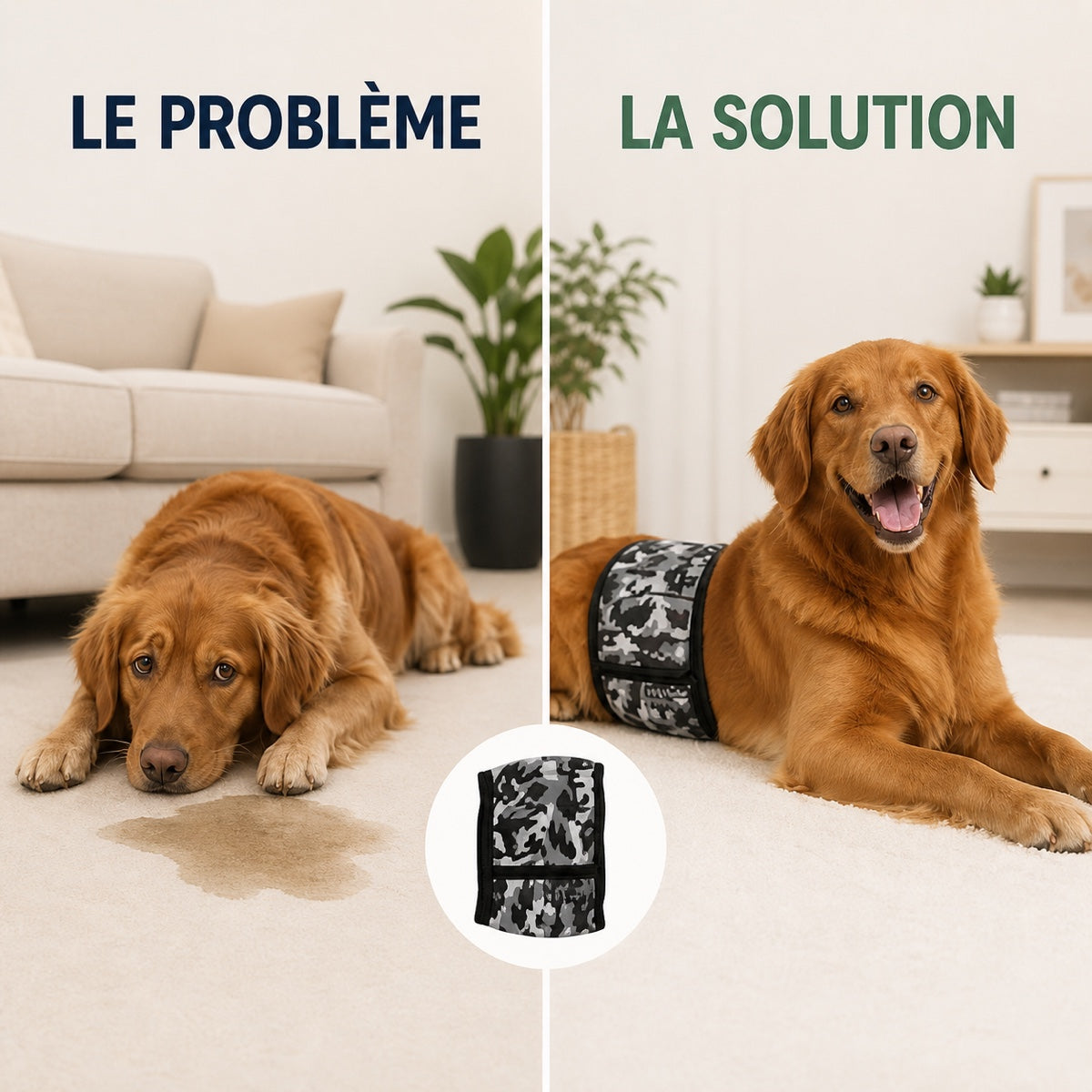 Problème et solution avec la bande ventrale JustinCase lavable pour chien mâle