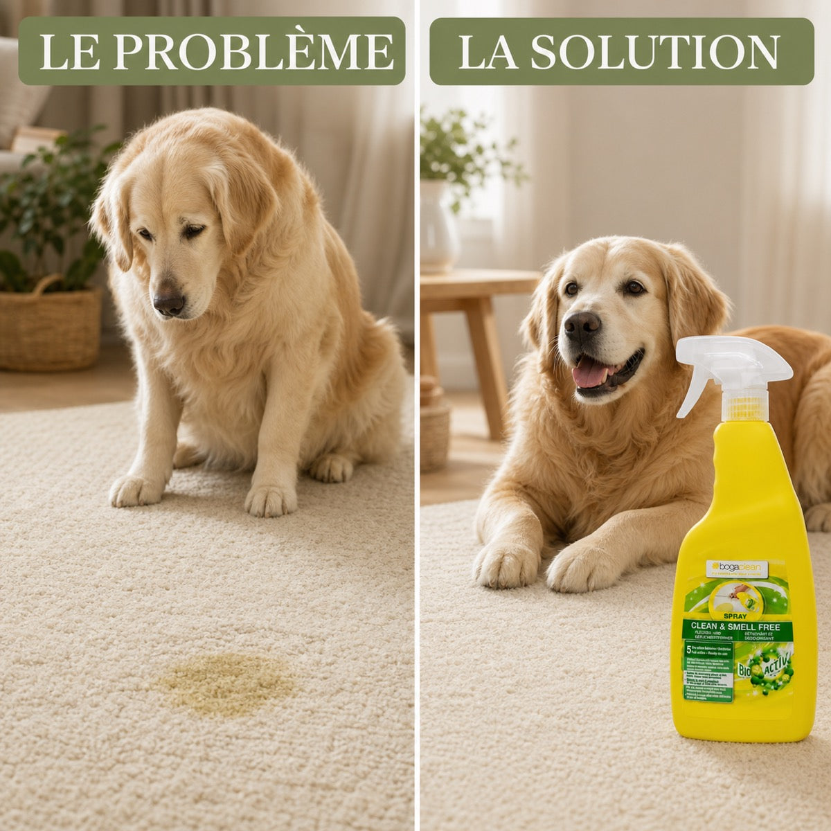 Problème et solution contre les odeurs d’urine de chien avec le spray BogaClean