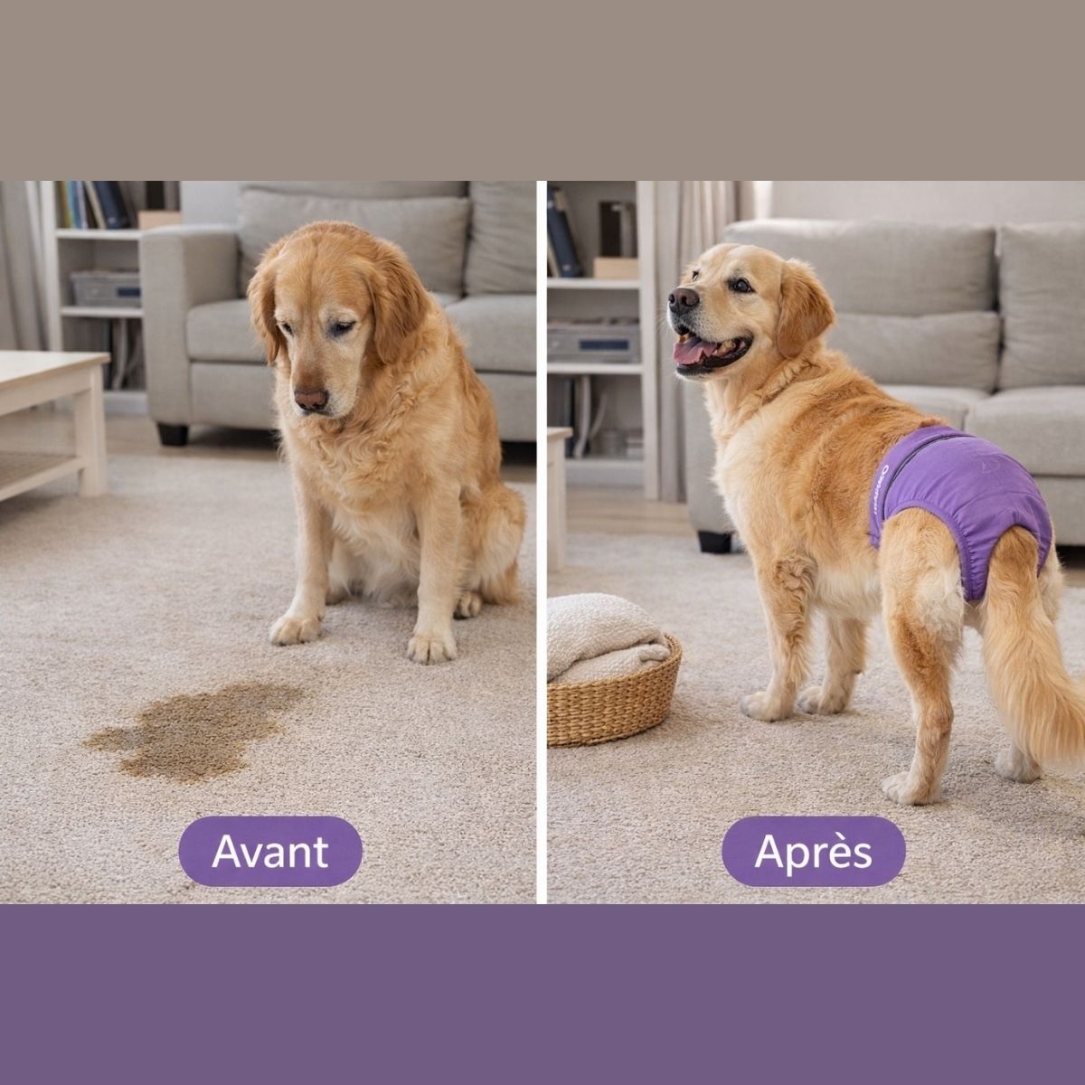 chien avec culotte lavable avant après anti fuite solution incontinence chien femelle