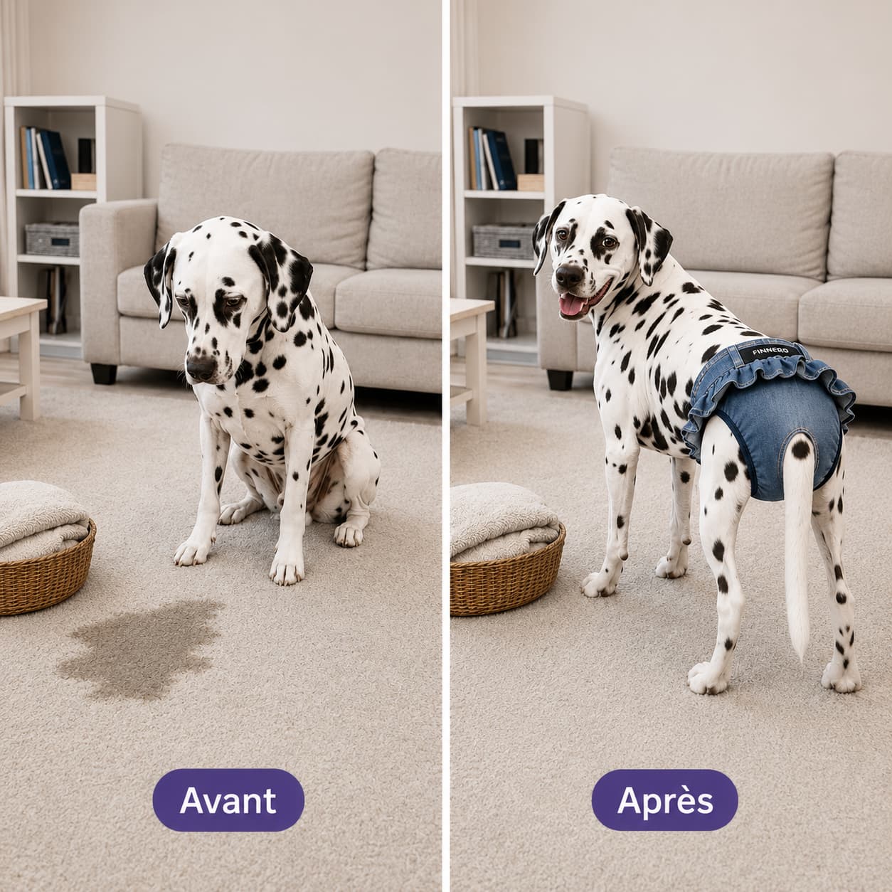 chien avec culotte lavable avant après anti fuite solution incontinence chien femelle