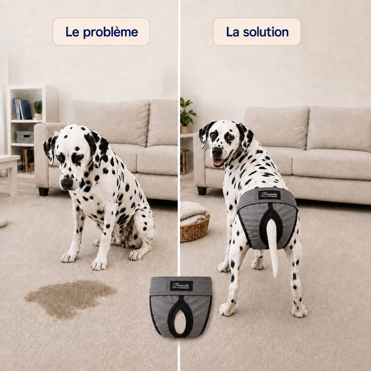 Problème et solution avec la culotte Brenda lavable pour chienne