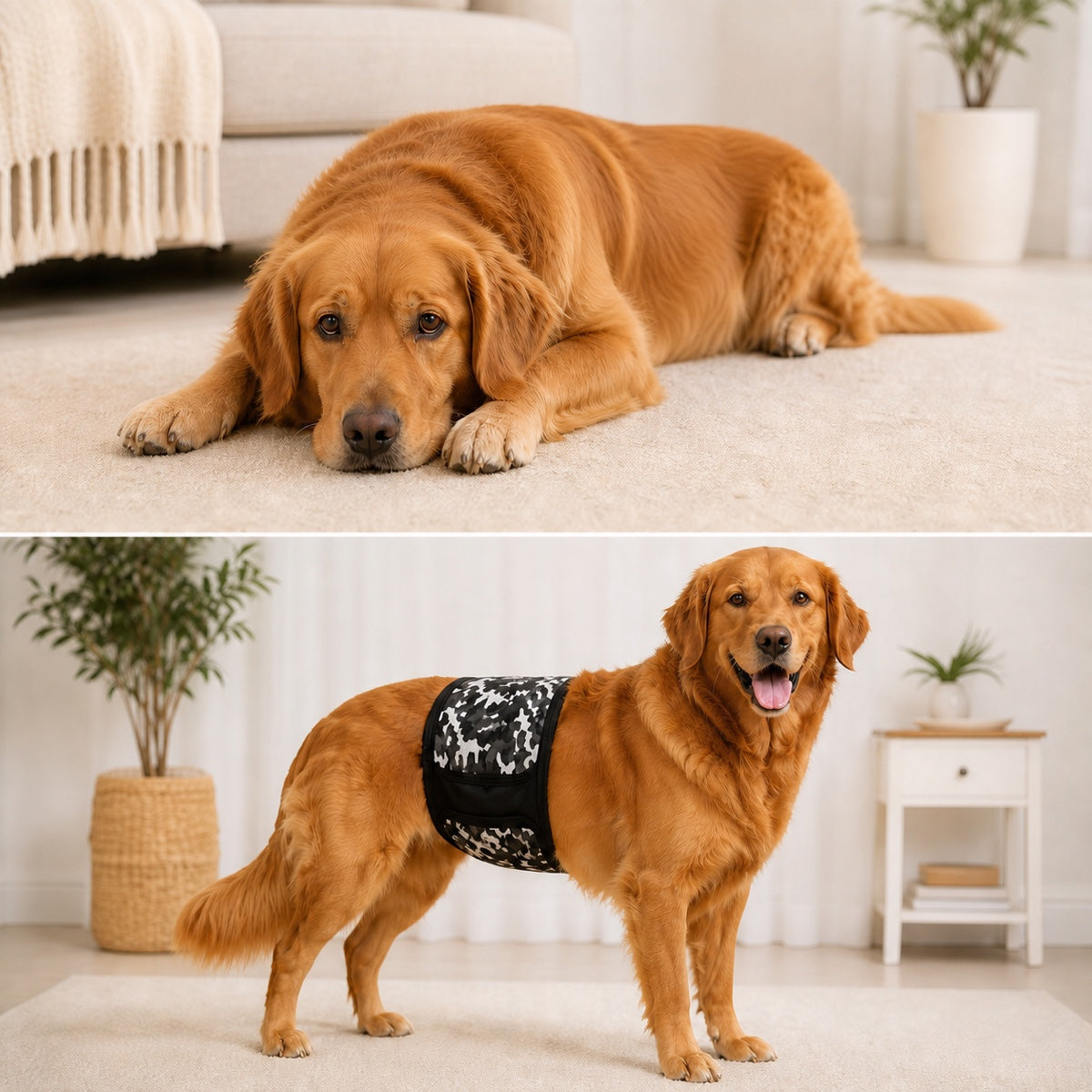 Chien portant la bande ventrale JustinCase lavable pour une protection anti-fuite