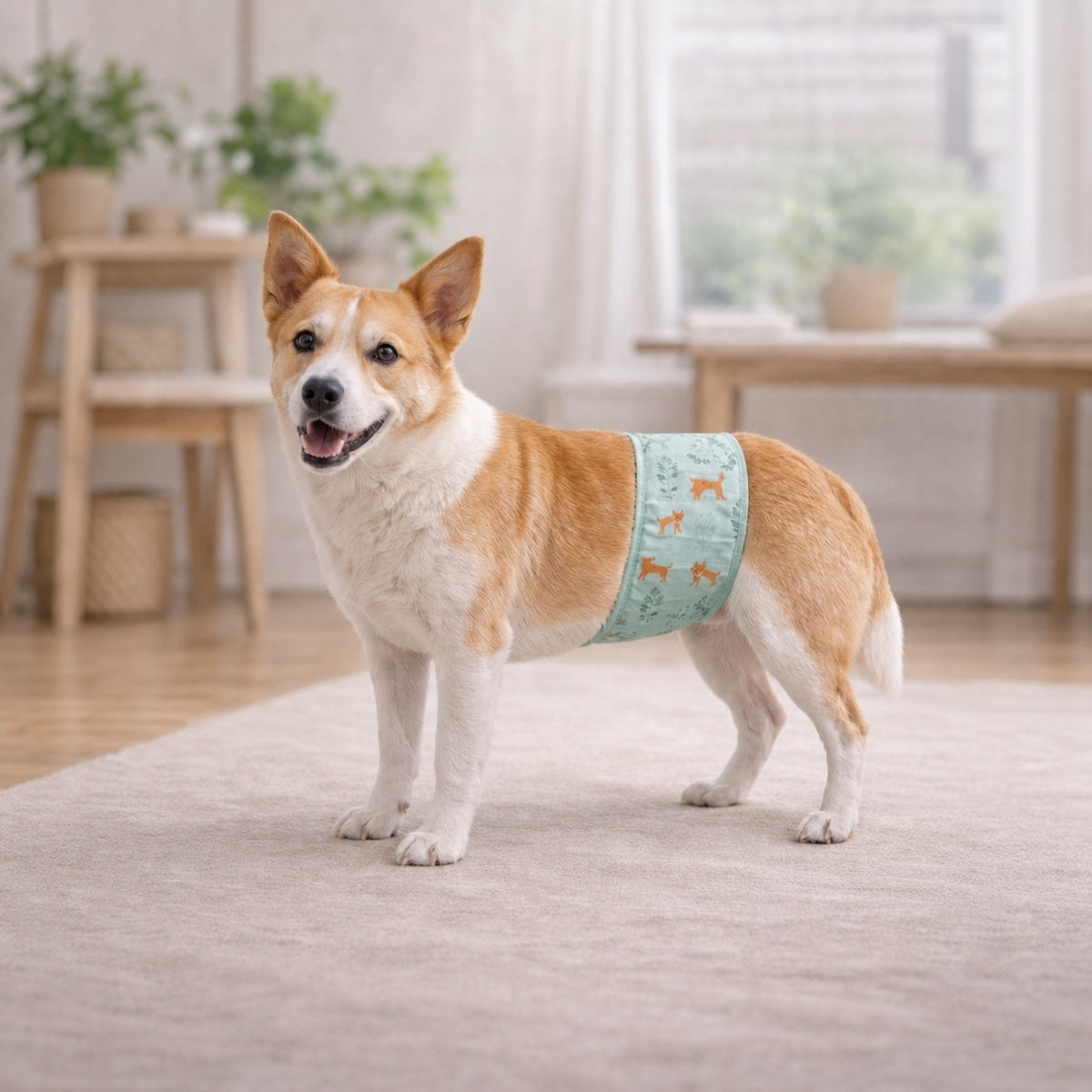 chien portant bandeau anti fuite lavable protection incontinence chien mâle