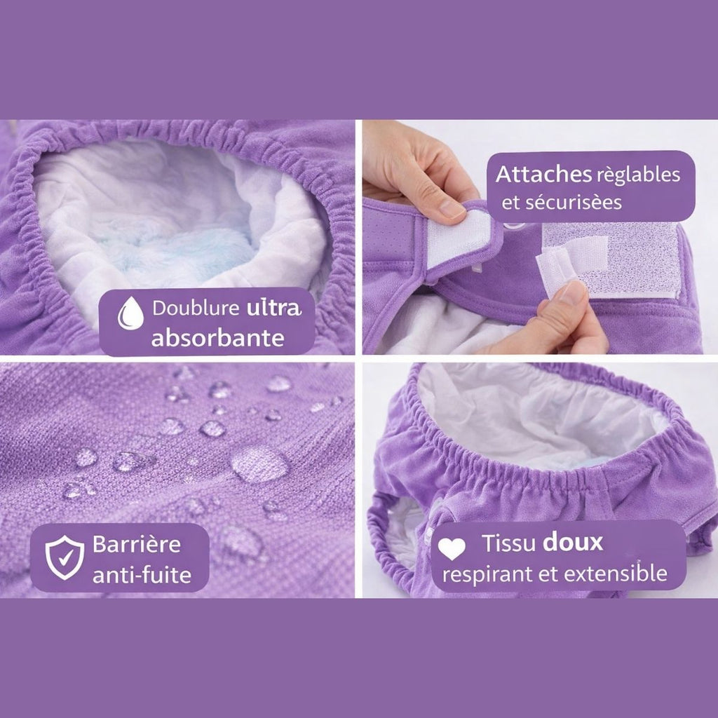 culotte lavable chien tissu absorbant intérieur anti fuite haute absorption