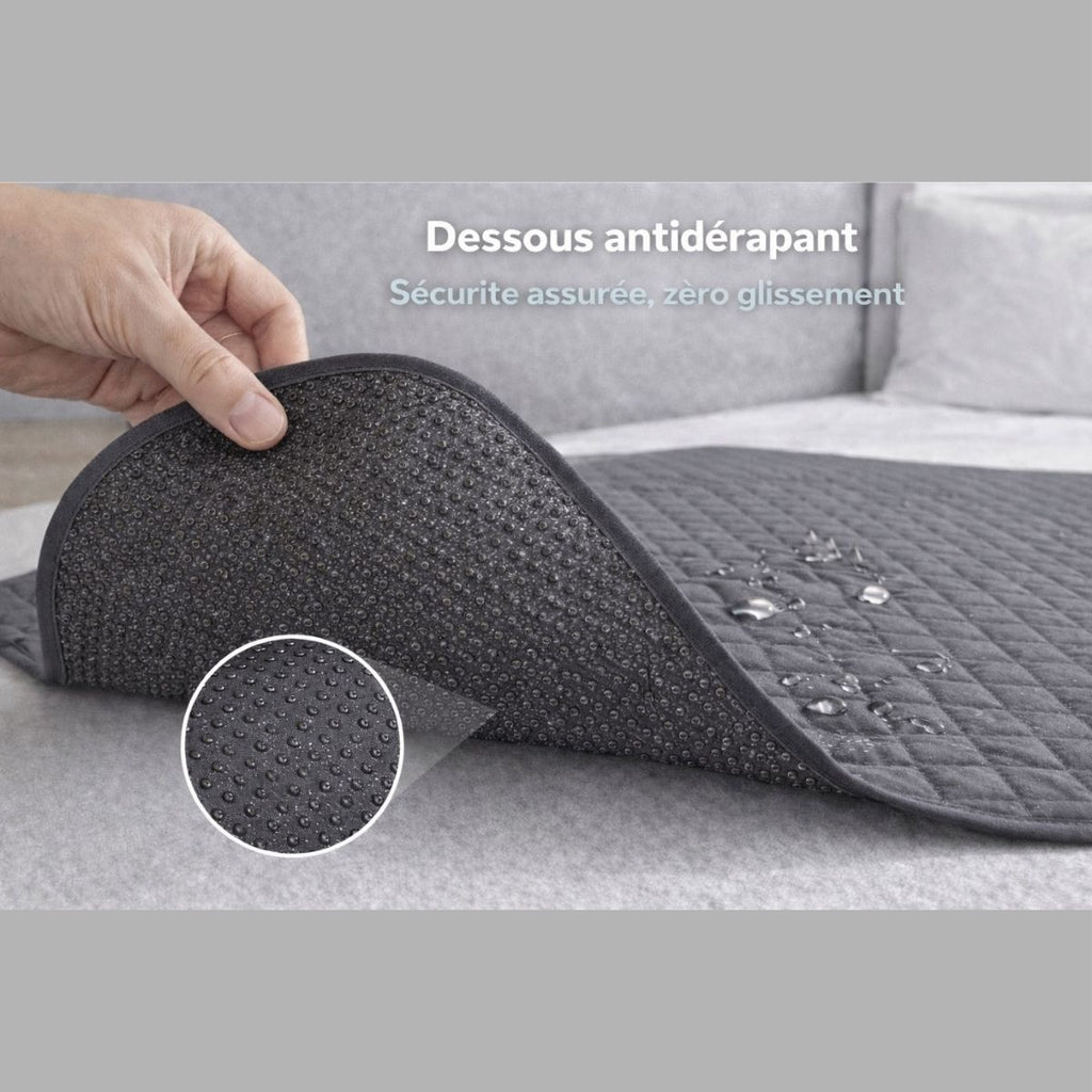 Dessous antidérapant du tapis pour chien imperméable, surface anti-glisse pour une stabilité optimale sur lit et canapé