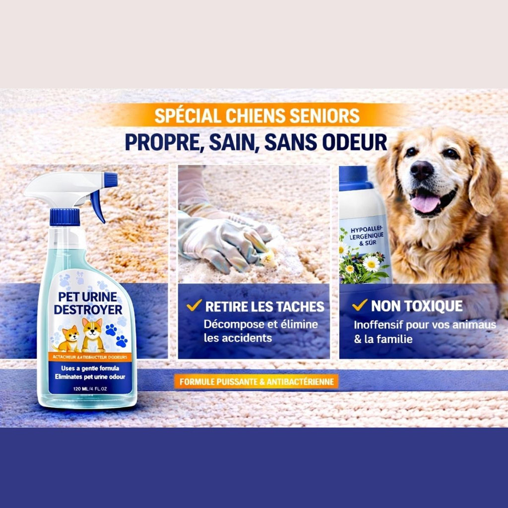 Chien âgé accidents urine solution spray anti-odeur efficace maison