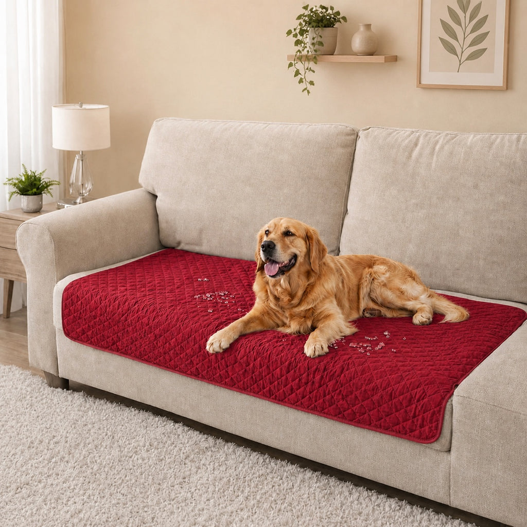Tapis imperméable pour chien sur canapé, protection anti-fuite et anti-salissures pour chien senior couleur rouge