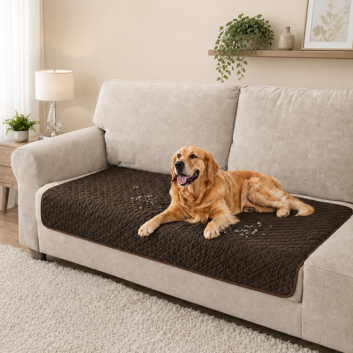 Tapis imperméable pour chien sur canapé, protection anti-fuite et anti-salissures pour chien senior couleur chocolat