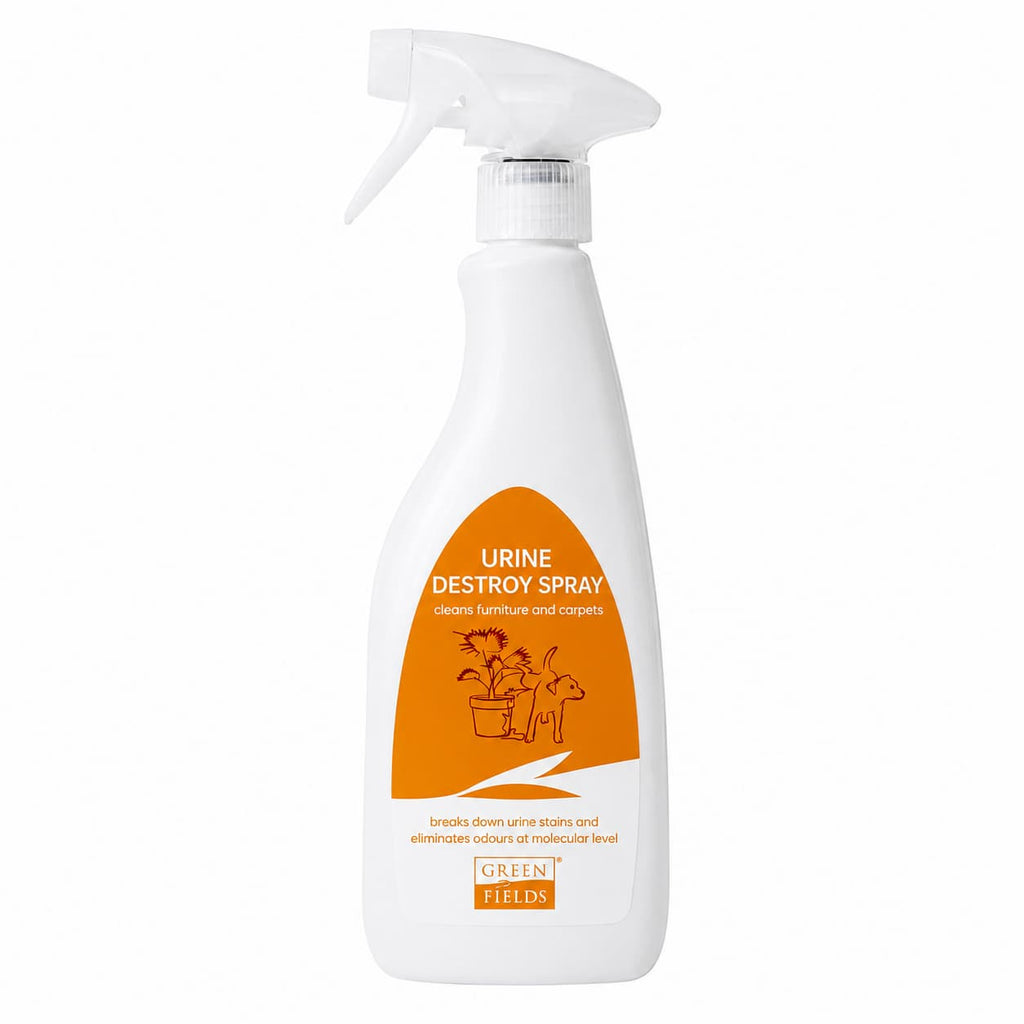 Flacon Greenfields Spray Destructeur d’Urine pour éliminer les taches d’urine et les mauvaises odeurs.