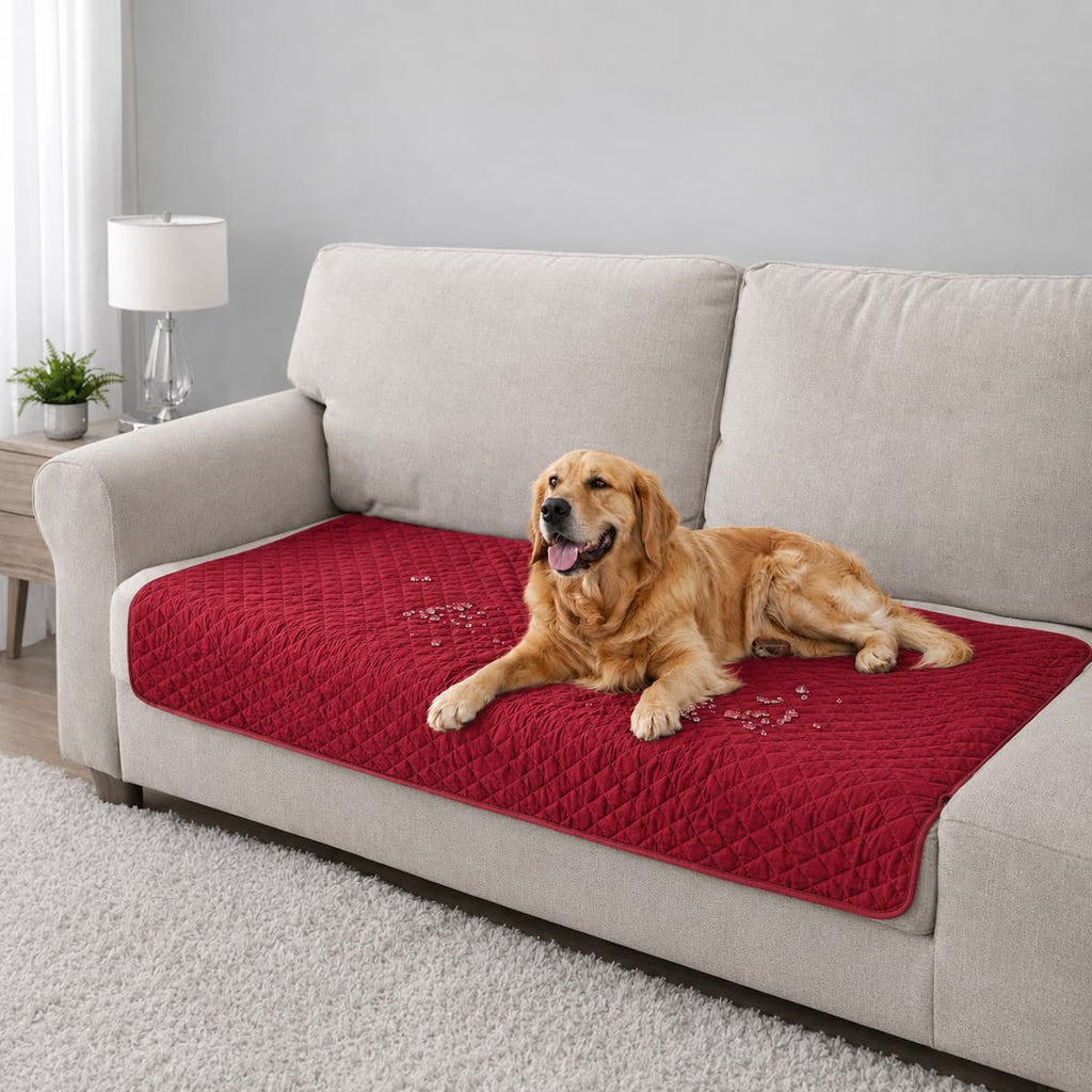 Tapis imperméable pour chien sur canapé, protection anti-fuite et anti-salissures pour chien senior couleur rouge