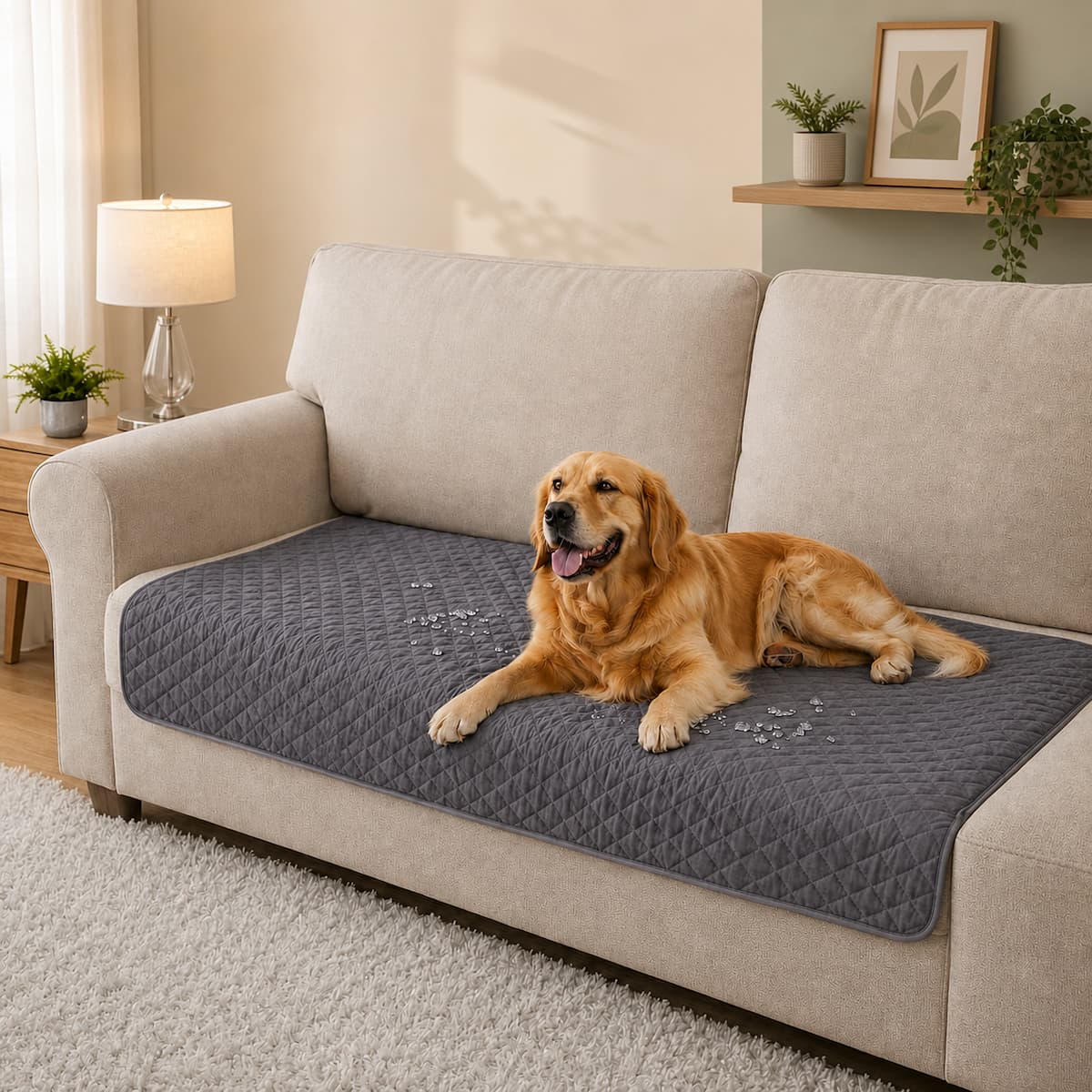 Tapis imperméable pour chien sur canapé, protection anti-fuite et anti-salissures pour chien senior de couleur gris anthracite