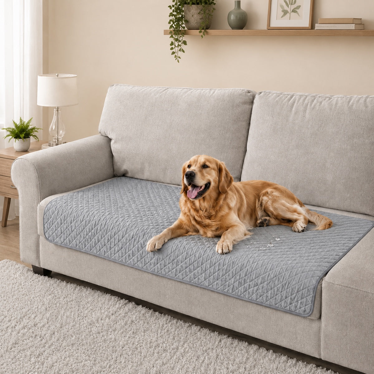 Tapis imperméable pour chien sur canapé, protection anti-fuite et anti-salissures pour chien senior couleur gris clair