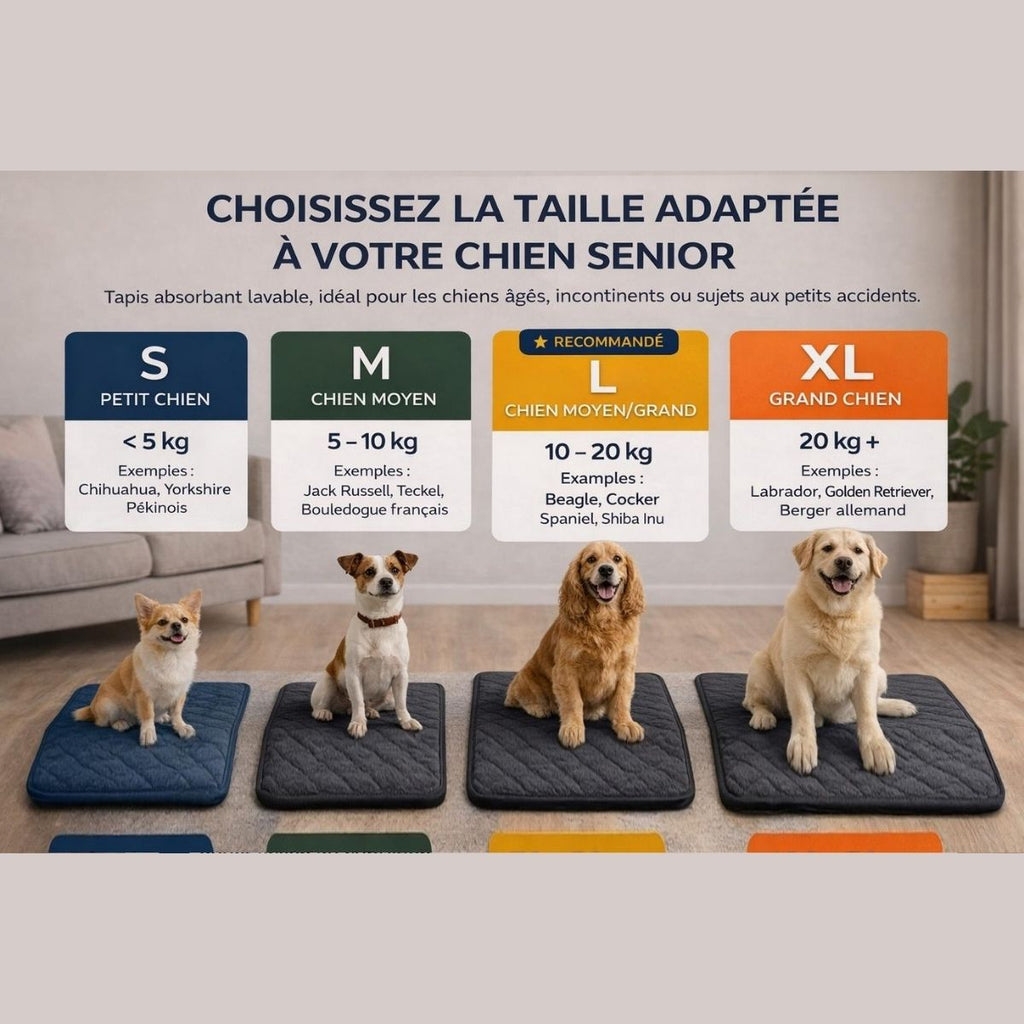 guide tailles tapis absorbant chien dimensions et poids