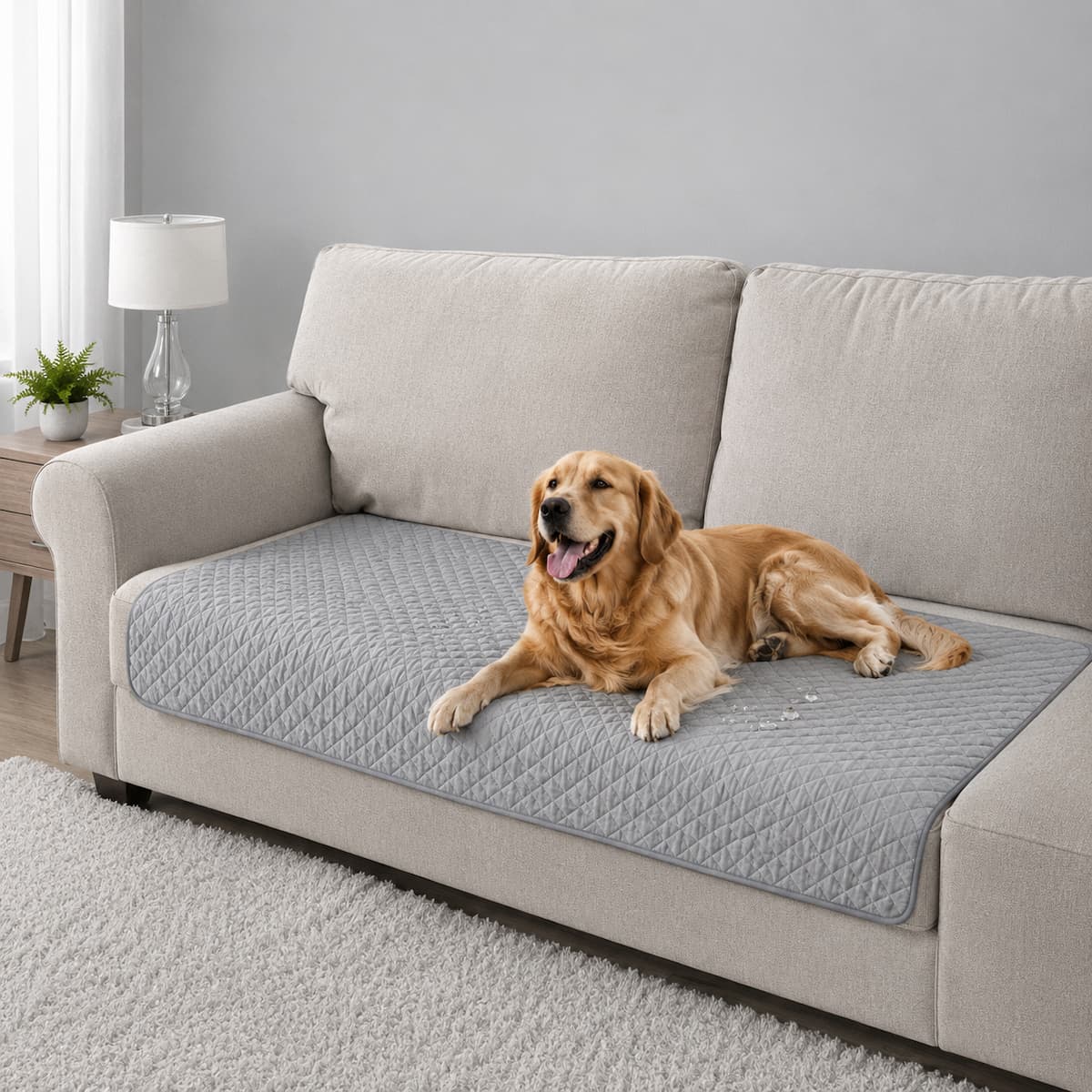 Tapis imperméable pour chien sur canapé, protection anti-fuite et anti-salissures pour chien senior couleur gris clair