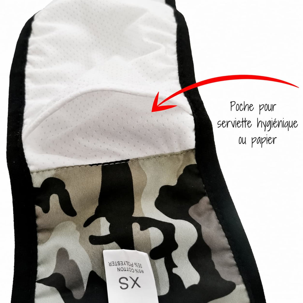 Poche intérieure de la bande ventrale JustinCase pour insérer une protection absorbante supplémentaire.
