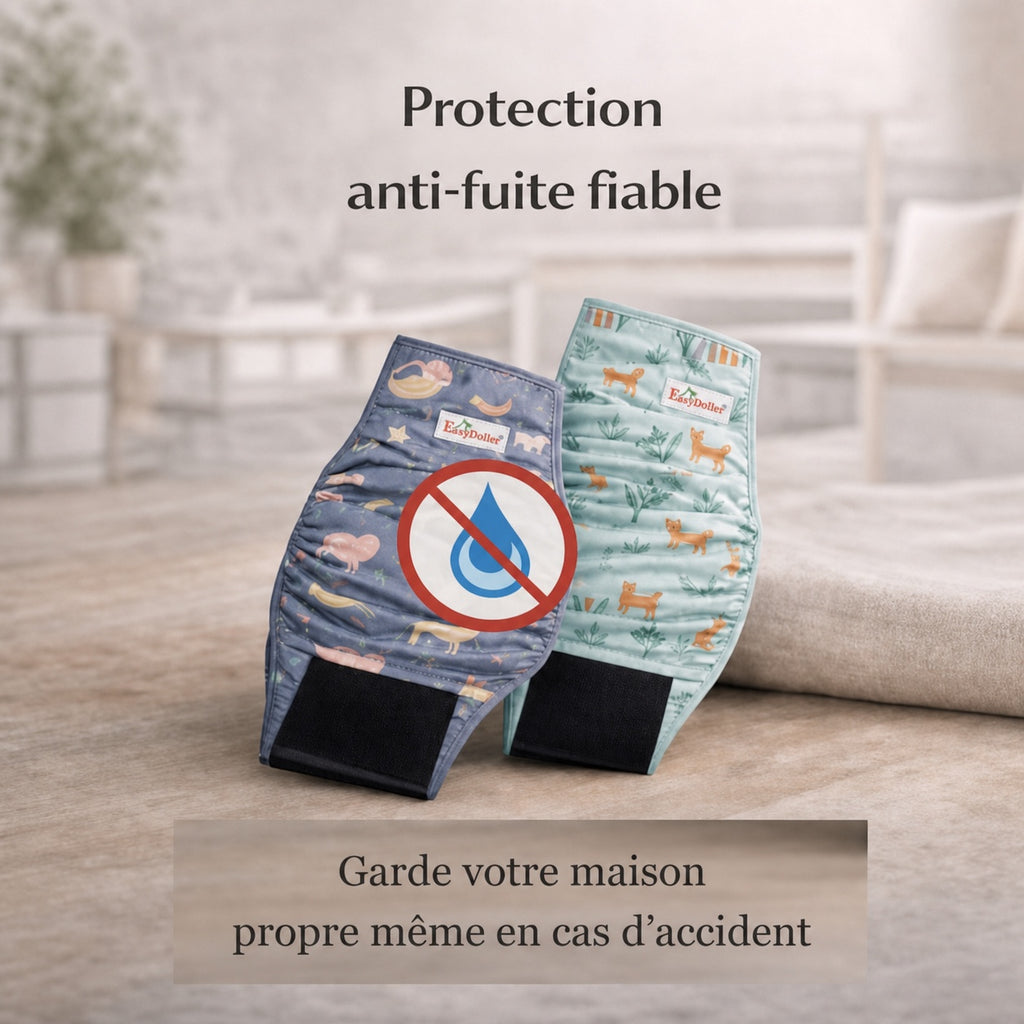 Protection anti-fuite fiable pour bandeau lavable chien mâle