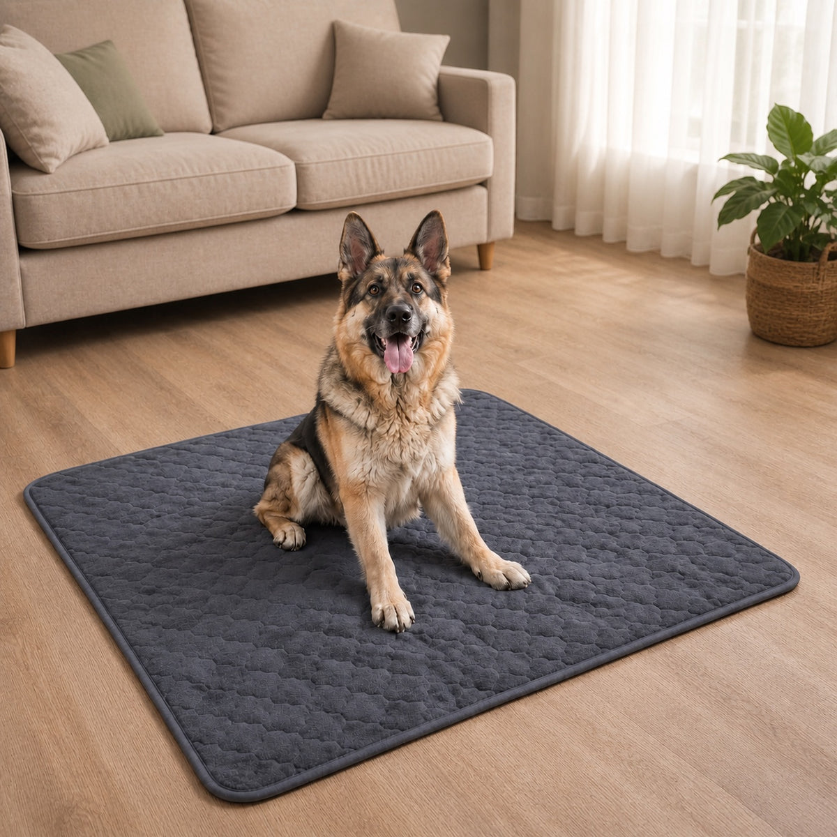 Tapis absorbant lavable pour chien senior dans un salon